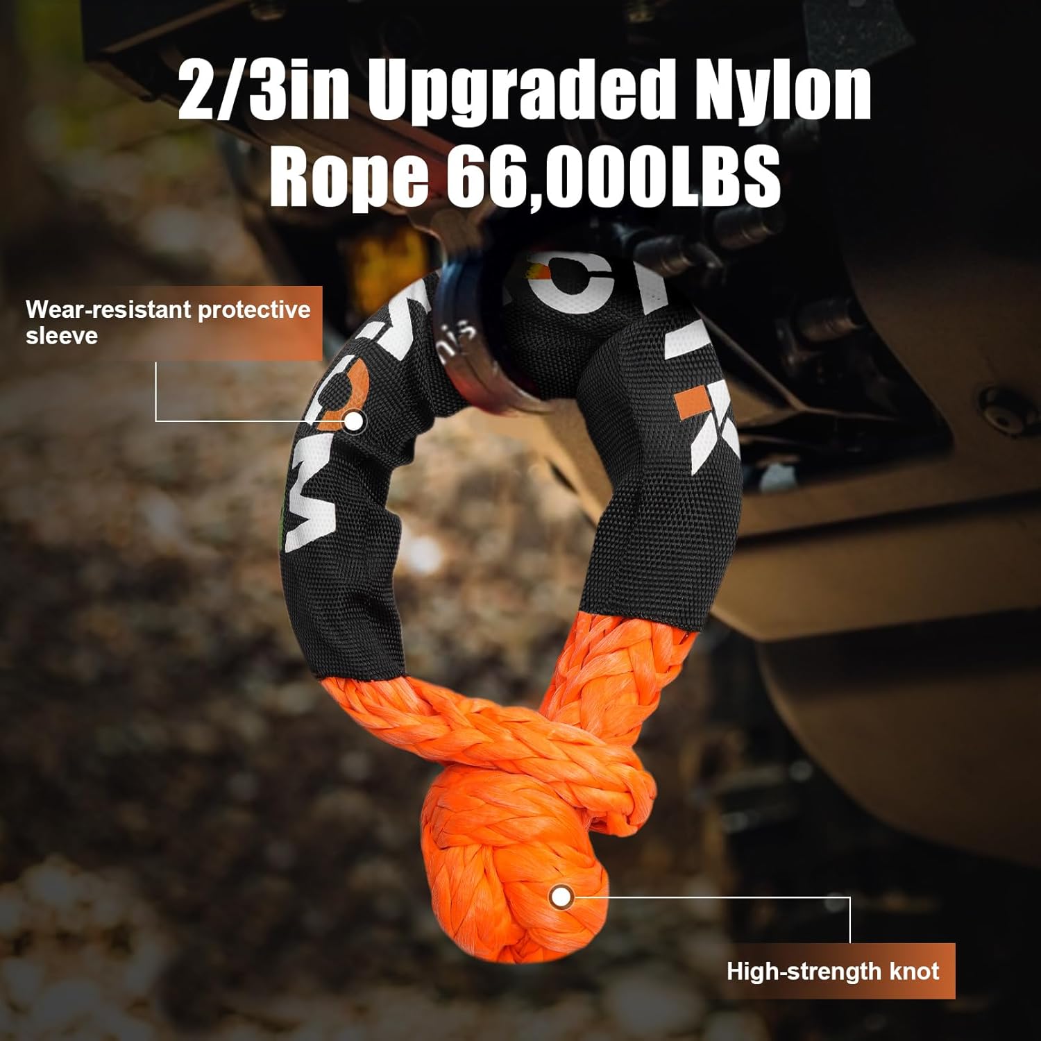 Heavy Duty Tow Rope Bundle - 1in x 30ft Tow Rope with 1/2in Soft Shackle + Extra 3/4in Soft Shackle, Off-Road Recovery Kit for SUV, Truck, ATV, Jeep