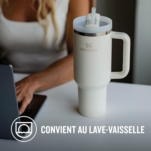 STANLEY Quencher H2.0 FlowState Mug Isotherme avec Paille 1.2L - Froid Pendant 11 Heures - Glacé Pendant 48 Heures - Thermos Lavable au Lave-Vaisselle - Gourde Inox Sans BPA - Cream Tonal - 8