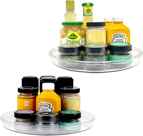 vacane Paquete de 2 Organizadores Lazy Susan Transparentes Antideslizantes, Plástico de 11" Lazy Susan Giratorio para Gabinete Organizador de