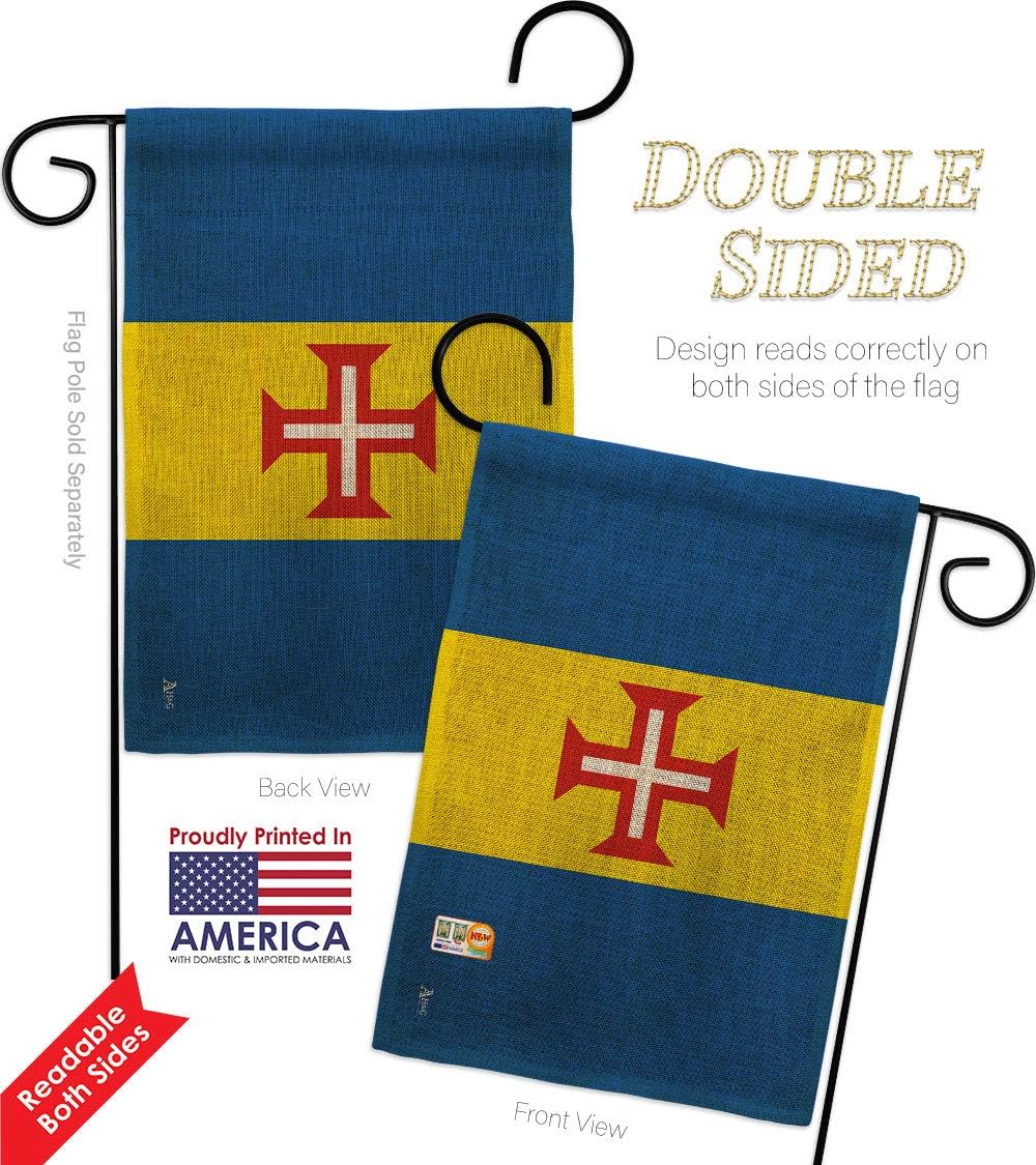 Madeira Burlap Garden Flag Set Wall Hanger Regional Nationality Nation International World Country Particular Area Small Decorative Gift Yard House Banner Double-Sided Made In USA 13 X 18.5
