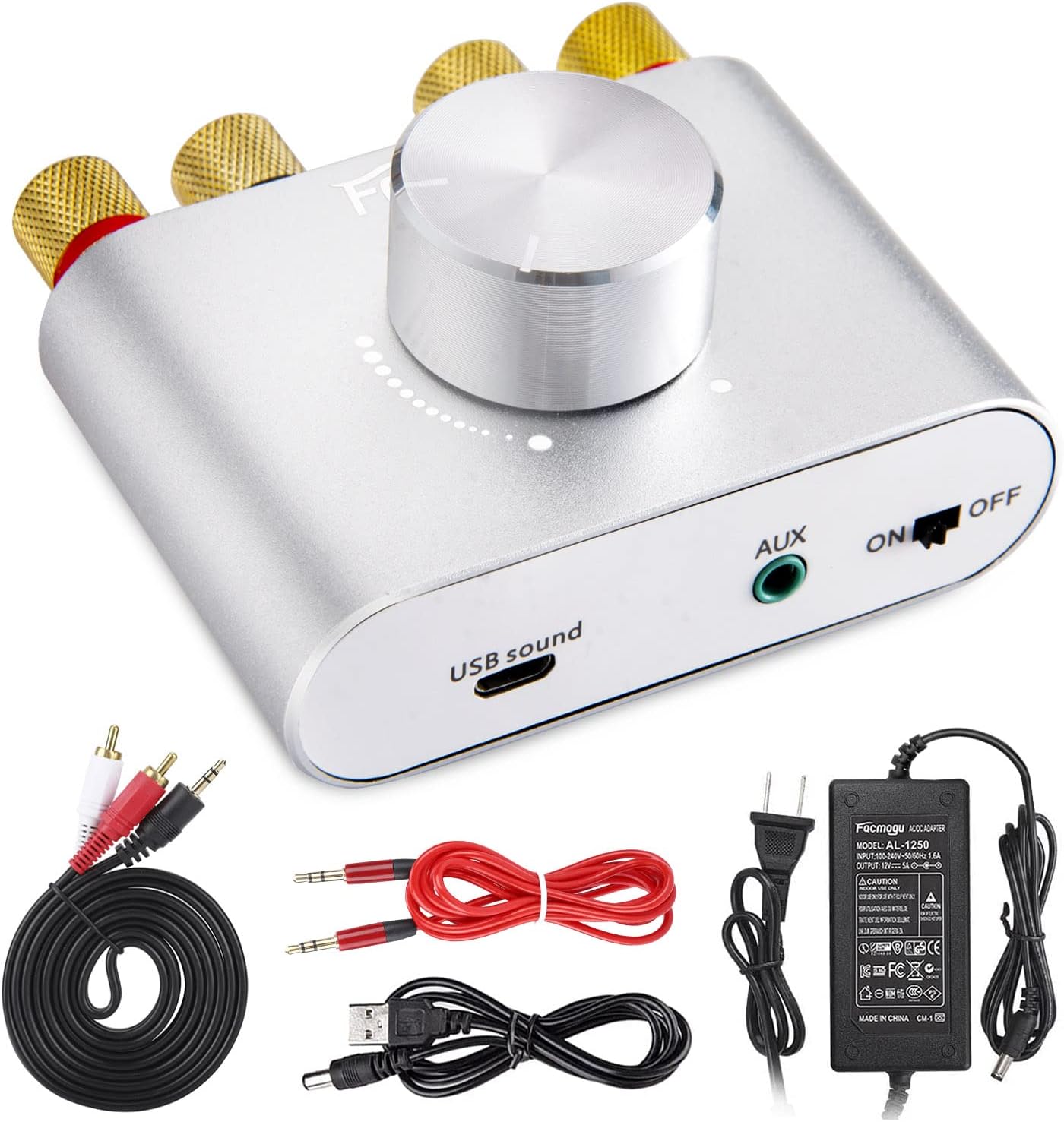 F900S 160W Bluetooth 5.0 Mini Amplifier, 80Wx2 2.0CH Audio Power Amplifier, Hi-Fi Stereo Sound Digital Amp Wireless Speaker Amp Receiver w/AUX/USB/BT Input & 12V 5A Power Adapter - Silver