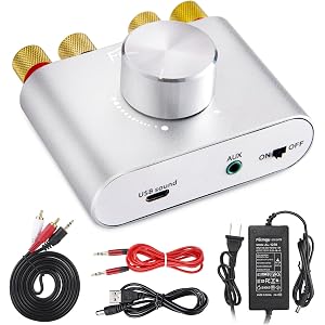 Facmogu F900S 160W Bluetooth 5.0 Mini Amplifier, 80Wx2 2.0CH Audio Power Amplifier, Hi-Fi Stereo Sound Digital Amp Wireless Speaker Amp Receiver w/AUX/USB/BT Input & 12V 5A Power Adapter - Silver