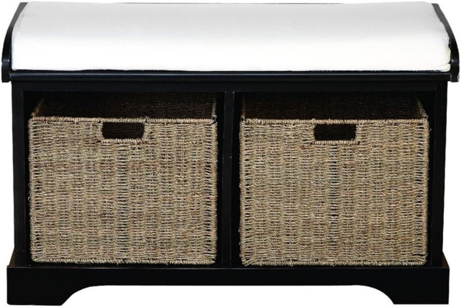 Wooden 2Basket Storage Bench 35W x 21H in. Black