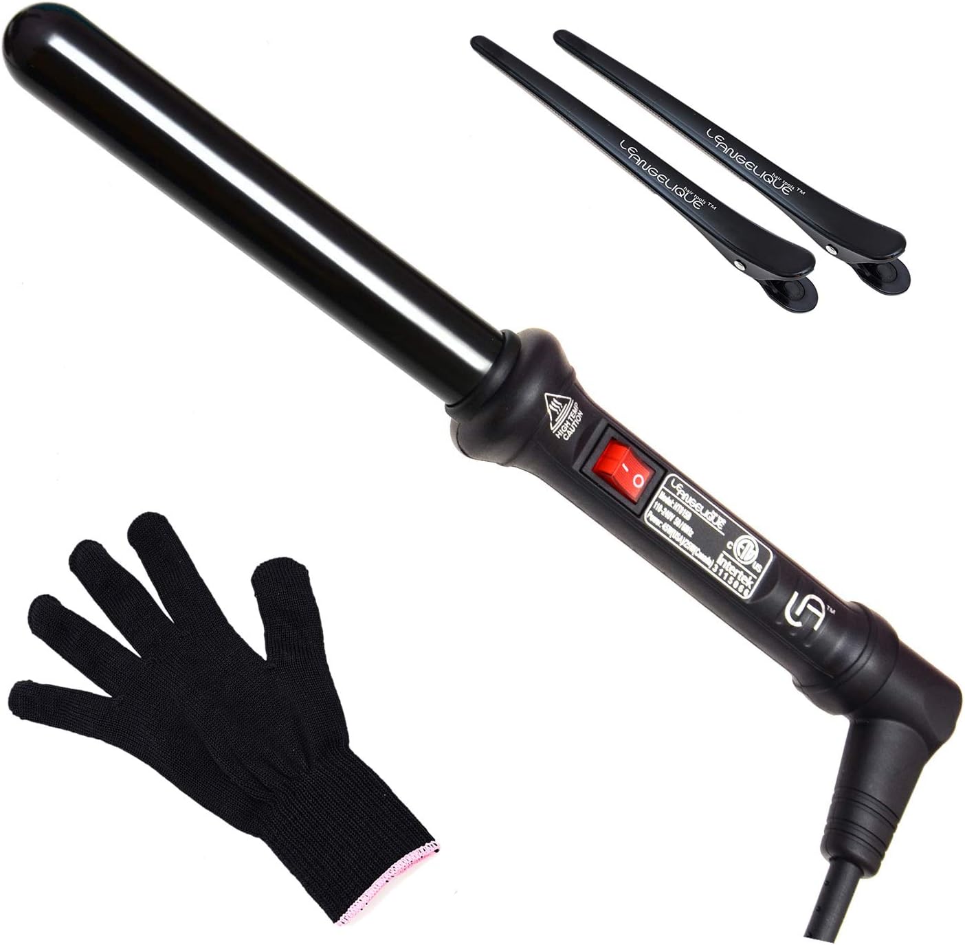 1 Inch Ceramic Curling Wand for Beach Waves, Short & Long Curls - 25mm Professional Clipless Curler Iron with Glove and 2 Clips | 450F Instant Heat | Dual Voltage - Black