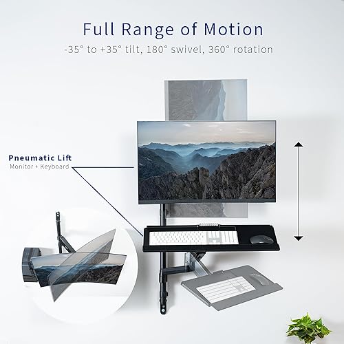 Miniatura 4 de VIVO Teclado de brazo de resorte neumático ajustable en altura ajustable, monitor, soporte de pared para CPU para 1 pantalla de hasta 32 pulgadas