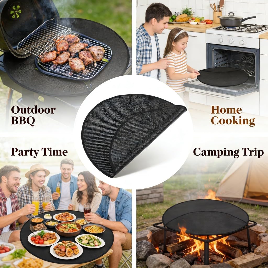 Grill Mat Fireproof Round BBQ Mat 32in / 82cm Dia, High Temperature Resistance, Washable, Reusable - Burn Proof Cooking, Outdoor Deck Accessories, Firepit Floor Protection (32in / 82cm Dia)