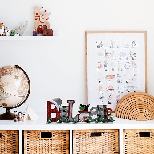 Miniatura 7 de Letras de madera recortadas de mesa Muñeco de nieve Believe Sign Decoraciones de Navidad Muñeco de nieve Madera Palabra Bloque Signos Invierno