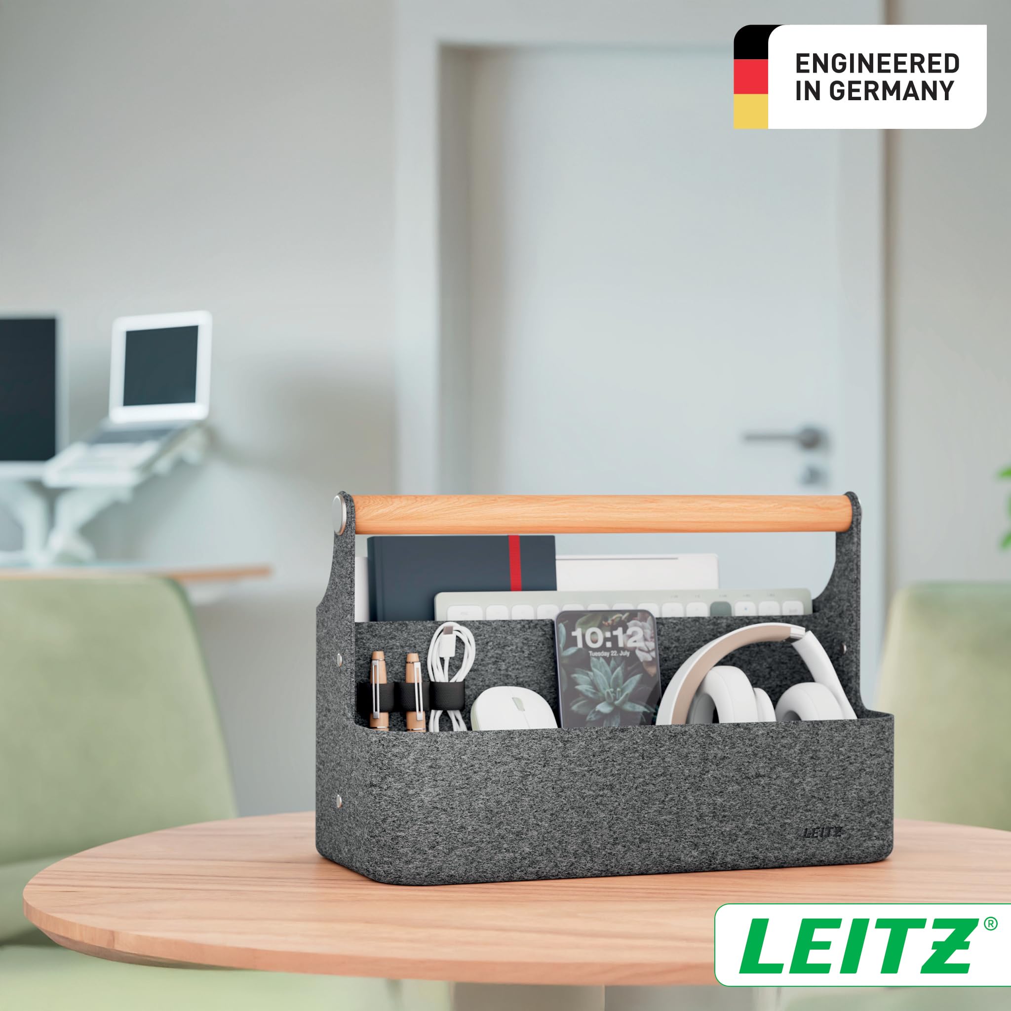 Przenośny Organizer Leitz Fabric z Uchwytem - Składany Organizer na Biurko z 4 Przegródkami z Ochronnych Materiałów z Recyklingu - 38 x 19 x 26 cm