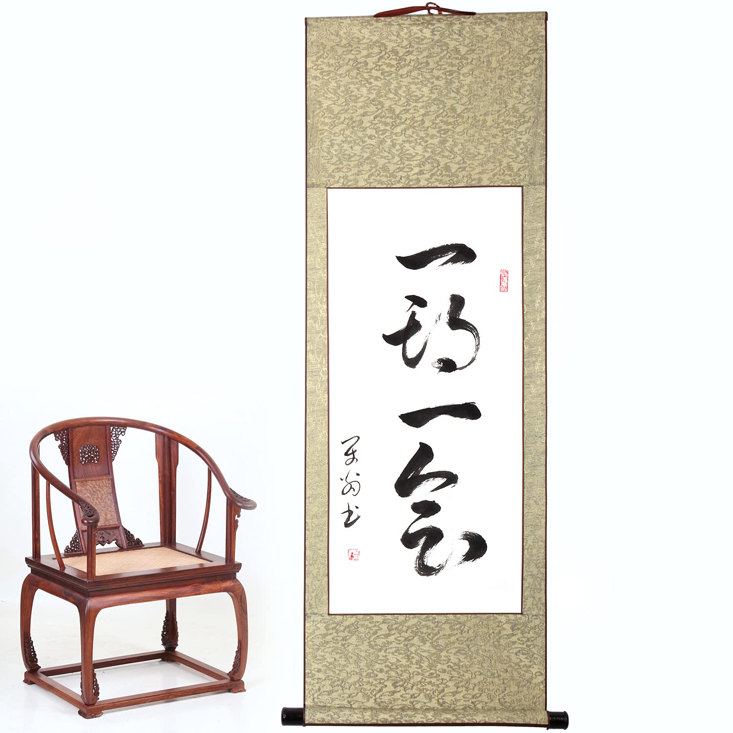 Amazon｜掛軸 掛け軸 おしゃれ 一期一会 茶掛け 肉筆 手書き 四尺四 四
