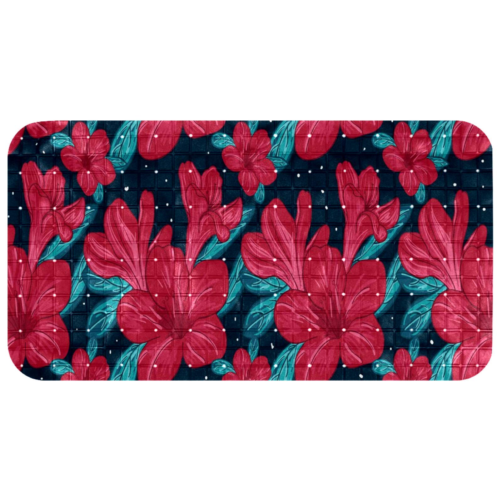 Tapis de bain en PVC pour enfant et bébé motif fleurs rouges 37x68 cm