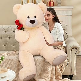 MorisMos Giant Teddy Bear Stuffed Animal 4 Ft,51\'\' Big Stuffed Bear for Girlfriend Boyfriend Wife Mother Fiance Valentine\'s Gift,Large Bear Plush for Kid Christmas Birthday Baby Shower,Beige