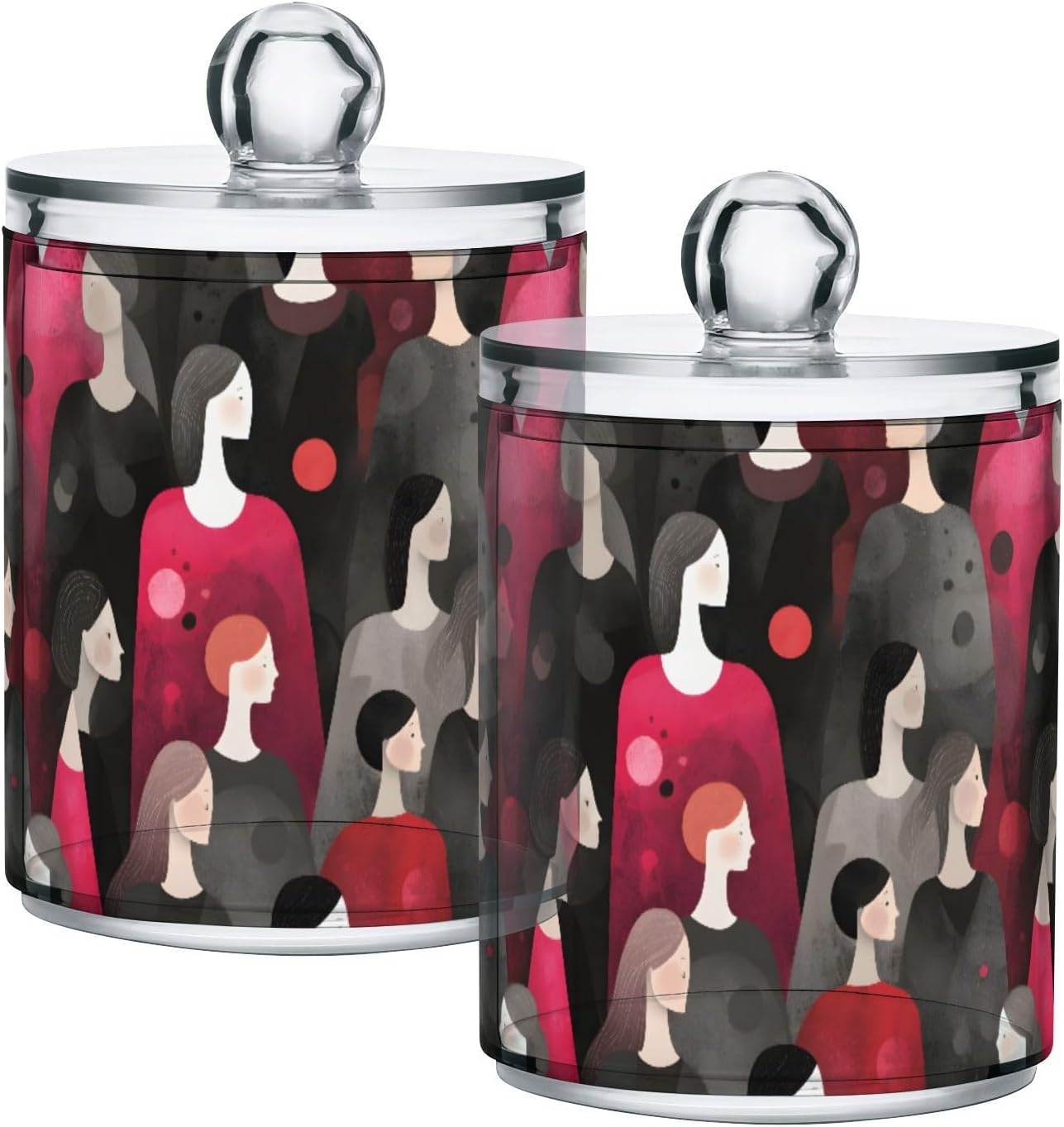 2 Pack Qtip Cotton Ball Holders Dispenser Lidded Anime Woman Print, Plastic Jar Bathroom Canisters Storage Organizers