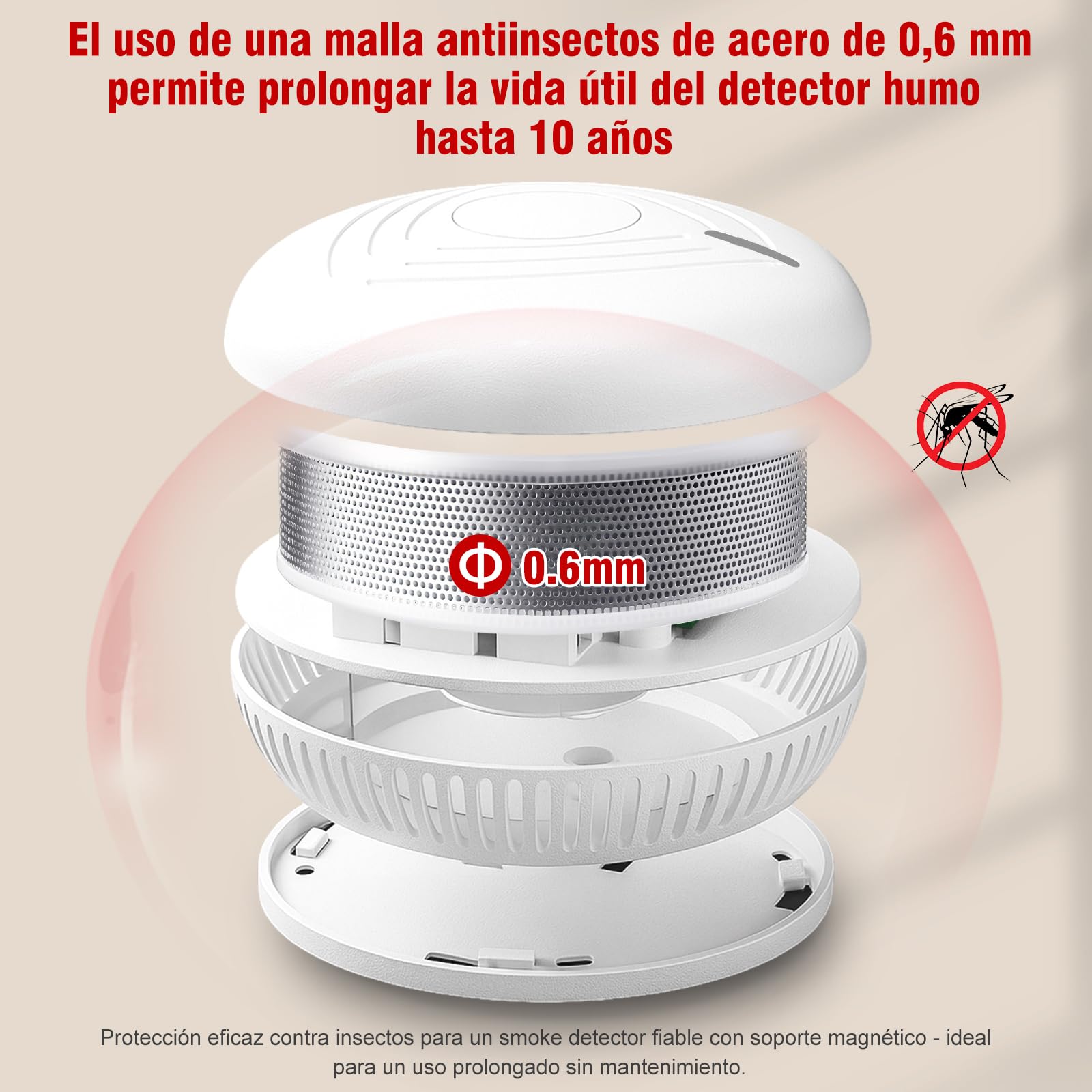 DAYTECH Detector de Humo con Pila de 10 Años - Instalación Fácil Alarma Antiincendios con Soporte Magnético Sin Taladros, Ideal para Hogar, Apartamento y Alquiler (Pack de 4, Blanco)