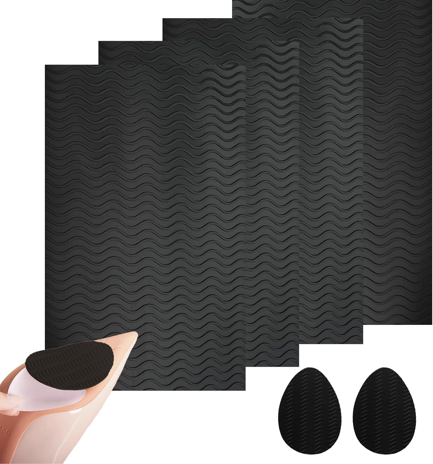 4 Piece Shoe Sole Anti Slip Grips, Non Skid Self Adhesive Rubber Pads, Shoe Bottom and Heel Noise Reduction Stickers and Protectors (Black) - Amazon product rated Grade B