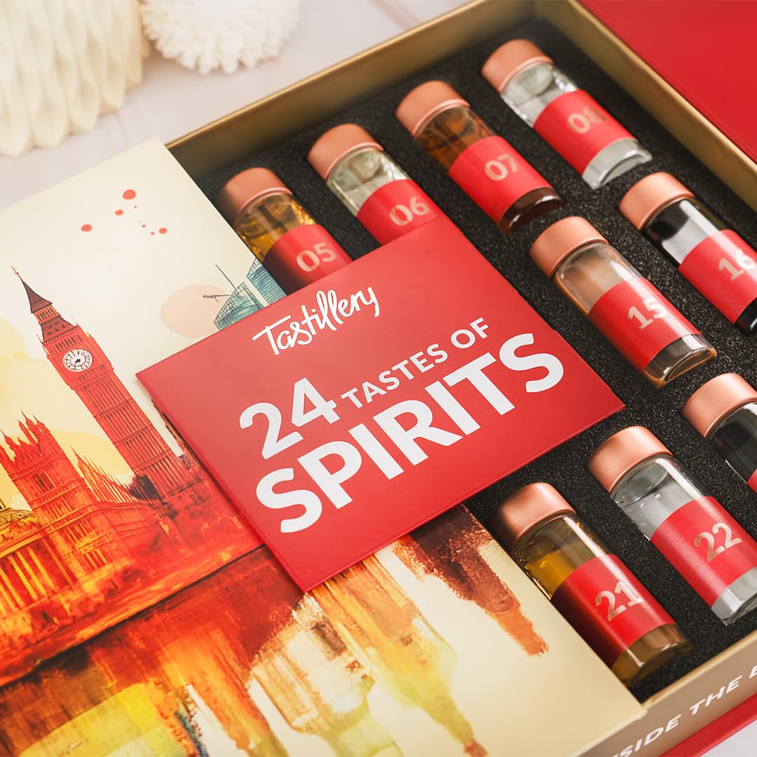 World of Spirits Adventskalender 2025 - ein Mix von 24 außergewöhnliche Spirituosen von Rum, Gin, Whisky, Tequila, Ouzo etc. aus aller Welt inkl. Blind Tasting, hochwertiges Booklet und Video Tasting