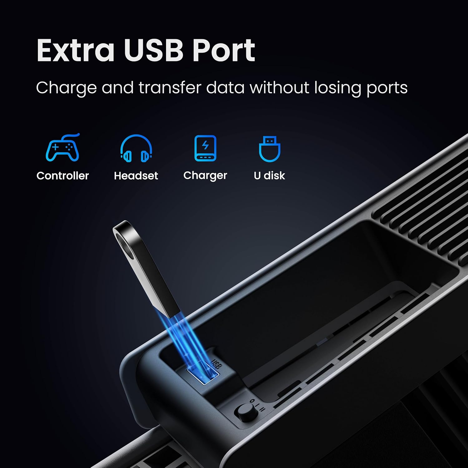 KIWIHOME Cooling Fan for PS5 Pro, Efficient Cooler Fan with Adjustable Speed and Auto On/Off, Quiet Cooling Accessories with USB3.0 Port, LED Light for PS5 Pro Only, Not for PS5/PS5 Slim - Image 6