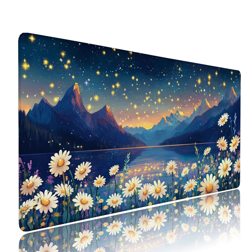 Alfombrilla de Mouse para Juegos, Blu, XXL, Antideslizante, Impermeable, Diseño de Cielo stellato, Extendido, Grande, 1400x600x3mm, para PC, Laptop, Ufficio, Famiglia d-858