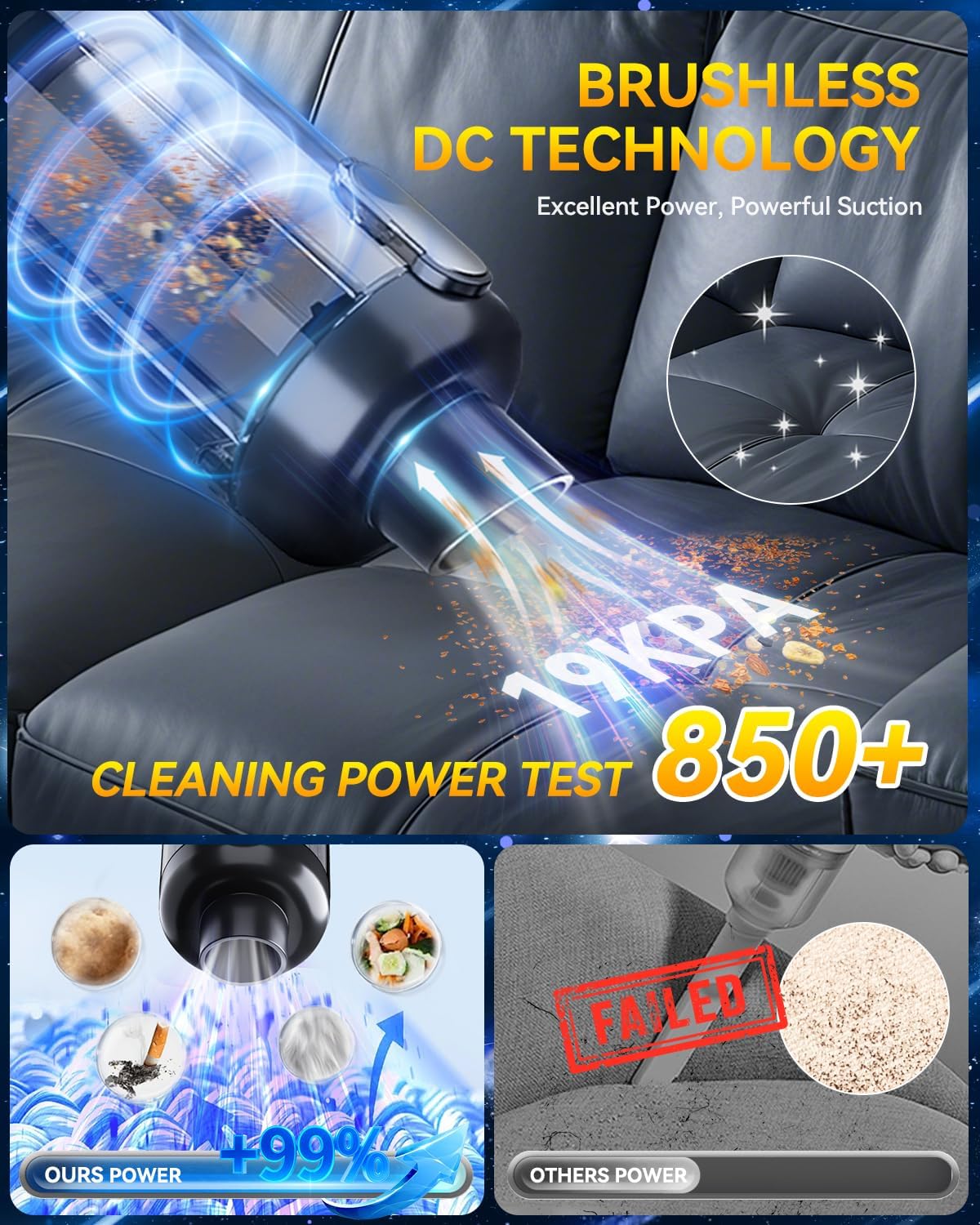 11-in-1 Vacuum for Car【19000pa Suction | Japan Brushless Motor】【SGS-Certified Smart Chip】Powerful Handheld Vacuum Cordless, with LED Light, Multi-Nozzles and Storage Bag, for Home Office Pet Hair