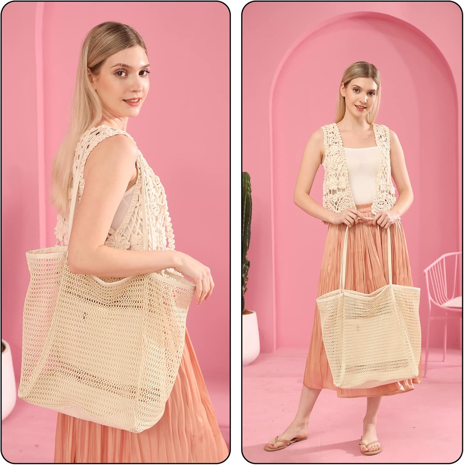 Iioscre Mesh Beach Bag for Women, Hobo Pool Bags with Wide Shoulder Straps & Zipper Inner Pocket, 23L Swim Bag for Vacation. - Image 2