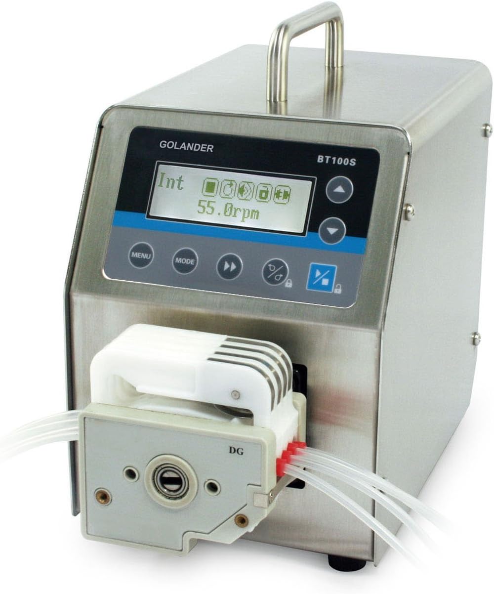 BT100S Basic Variable Speed Peristaltic Pump with Pump Head DG10-4 (10 Rollers, 4 Channels), Flow Rate 0.00011~20 mL/min Per Channel