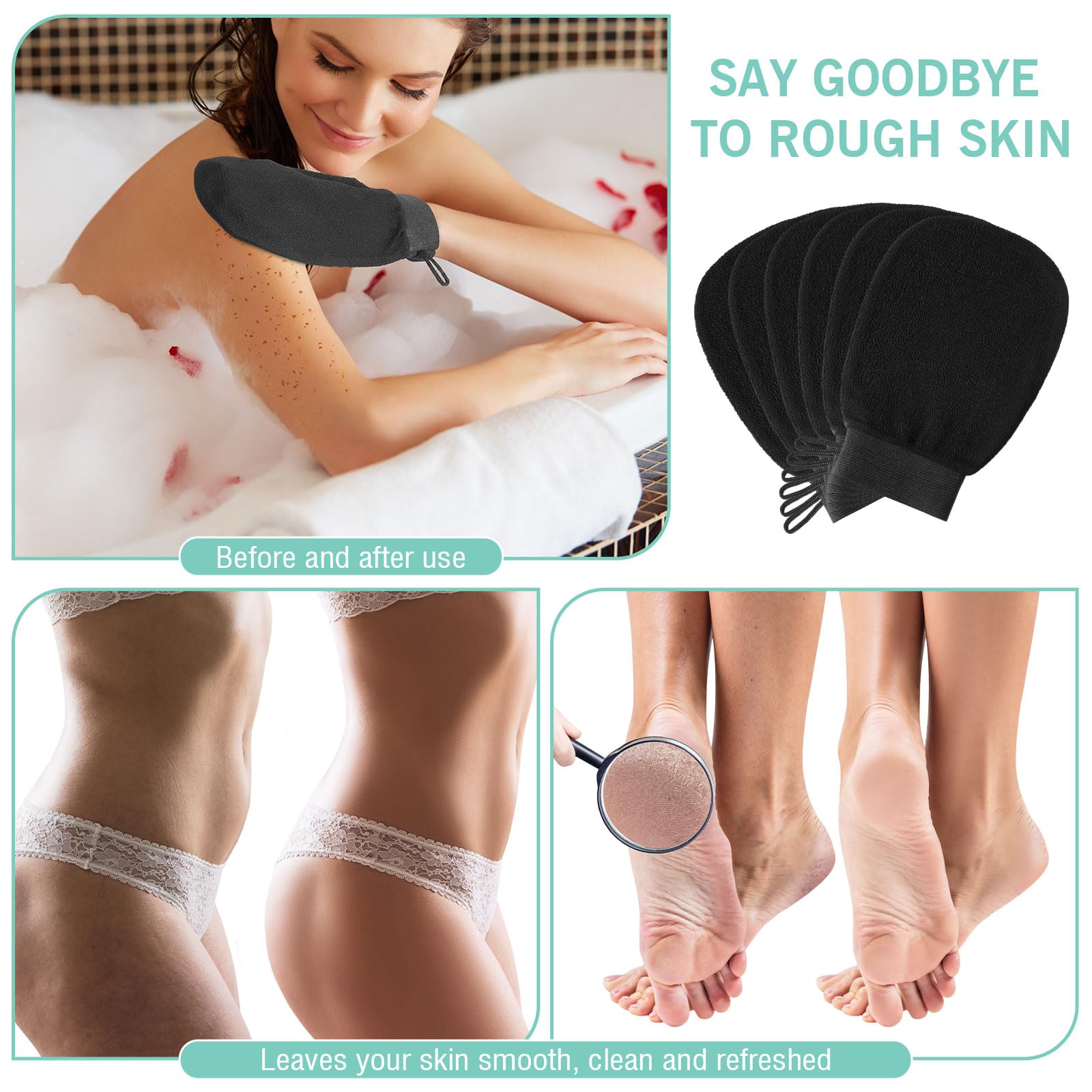 FoldTier Rękawica złuszczająca, luzem, peeling ciała, 150D, włókno wiskozowe, głęboka skóra, koreańska rękawica do peelingu, do kąpieli, prysznica, usuwania martwego naskórka, dla mężczyzn i kobiet,