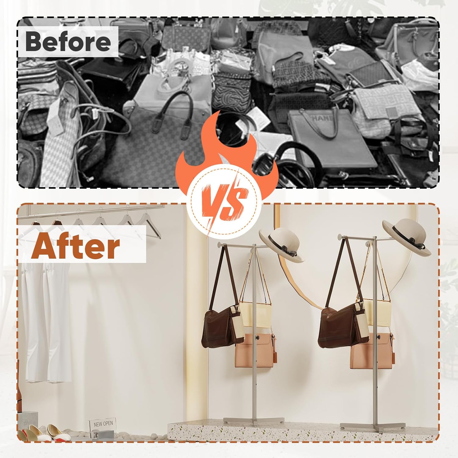 tonchean 2-Pack Adjustable Shopping Bag Racks, Heavy Duty Metal Tote Bag Holders Commercial Retail Display Racks Handbag & Purse Rack Stand for Vendors, Boutique, Trade Show & Home Storage