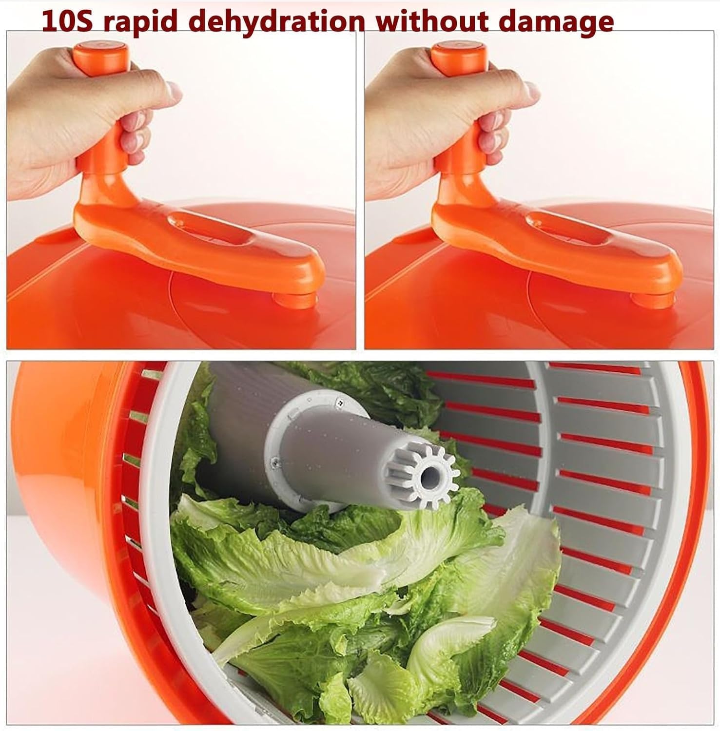 Centrifugador manual de ensalada, lavadora y secadora de lechuga grande, cubo de secado de verduras con cesta de drenaje para cocina
