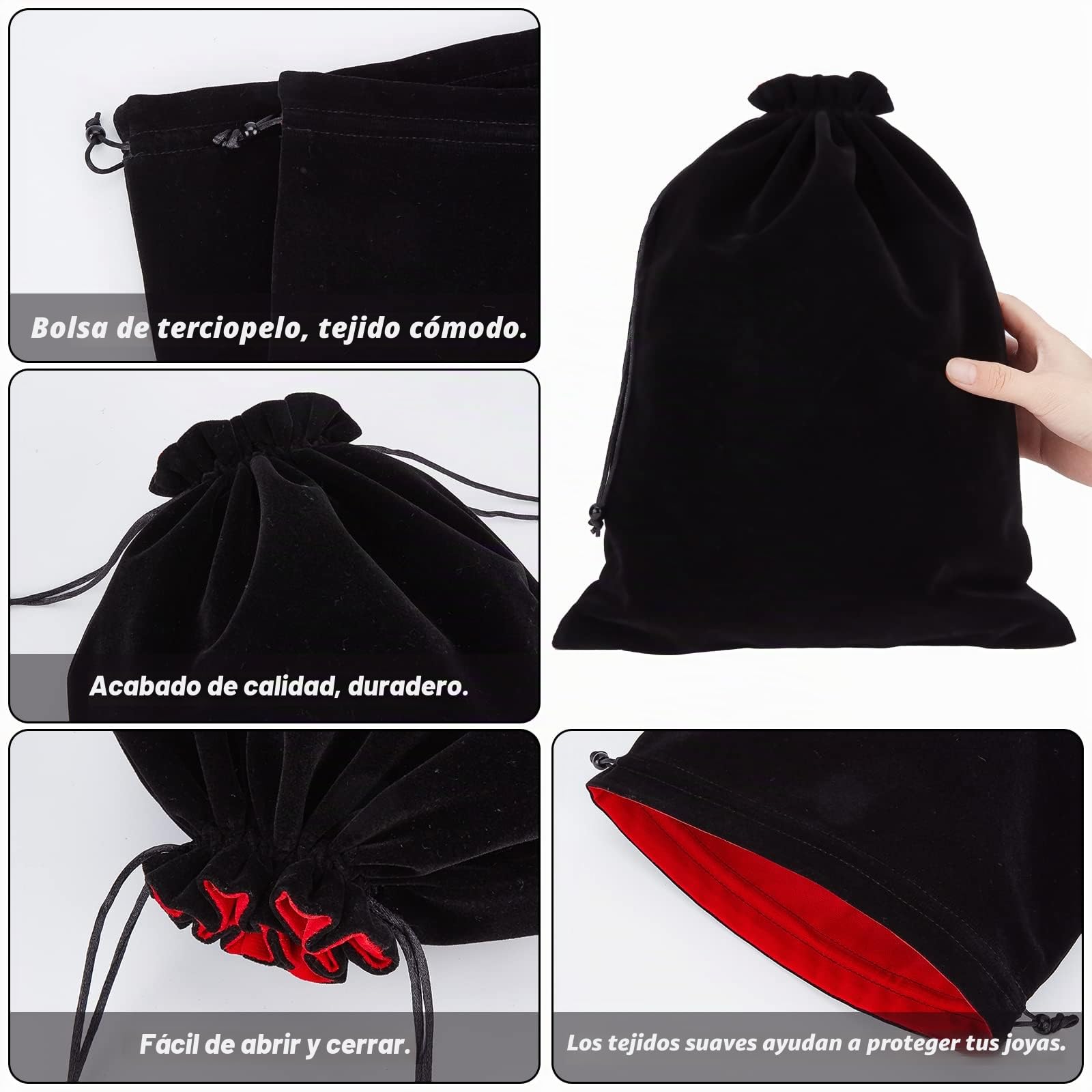 NBEADS 2 pz Bolsa Grande de Terciopelo Negro con Cordón, 37 x 28 cm, Rectangular para Bodas, Caramelos y Almacenamiento de Regalo