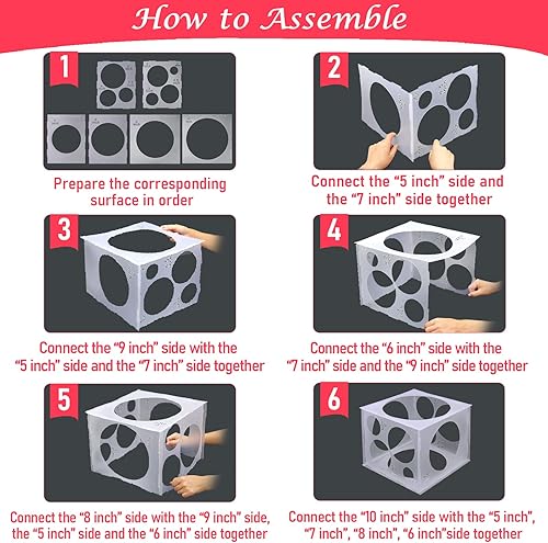 Miniatura 5 de Caja de cubo de tamaño de globo de 11 agujeros, herramienta de medición de tamaño de globo plegable de plástico de 2 a 10 pulgadas para decoración