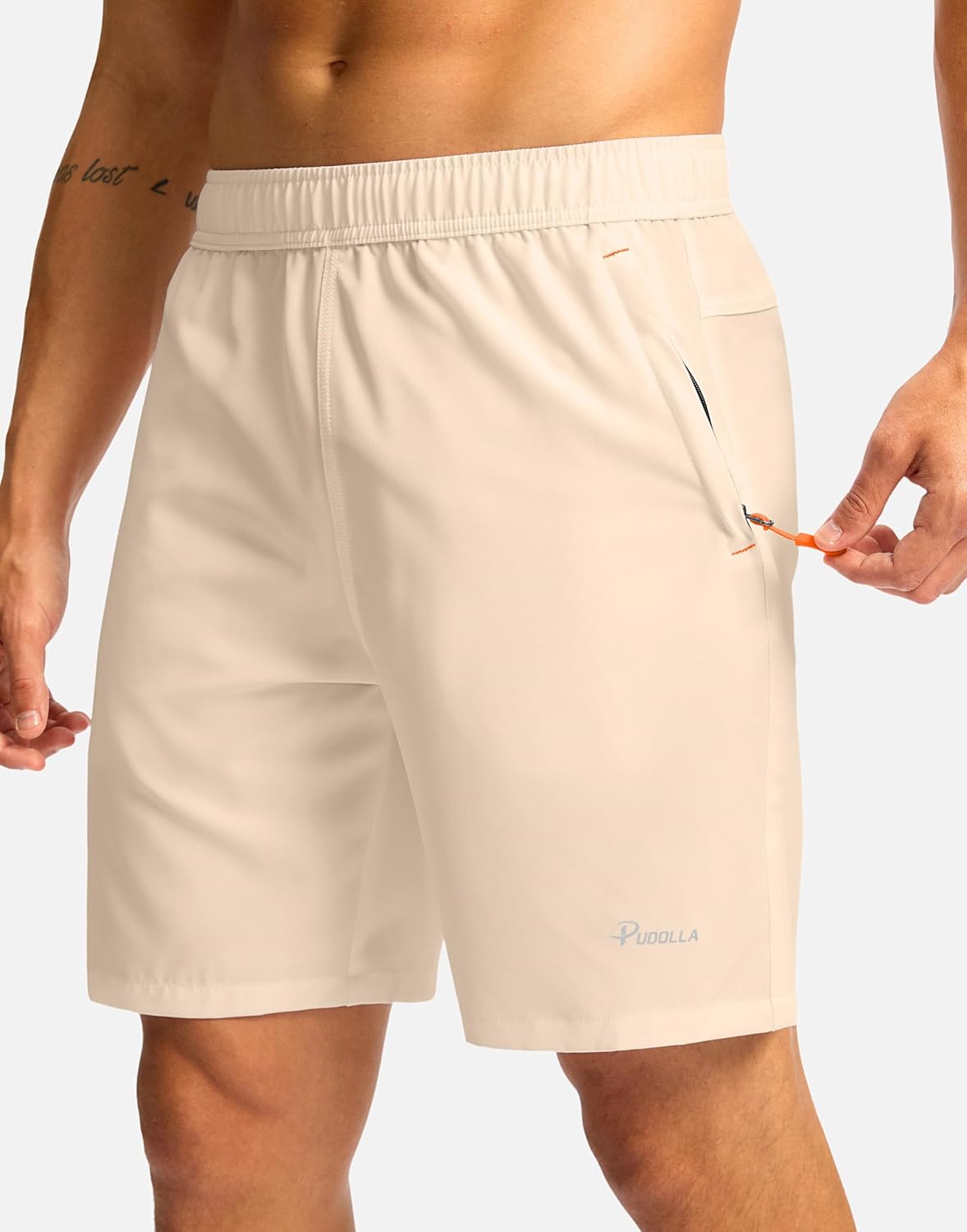 Pudolla Men's Athletic Hiking Shorts Lightweight Workout Gym Shorts for Men Outdoor Casual Travel with 3 Zipper Pockets - Image 2