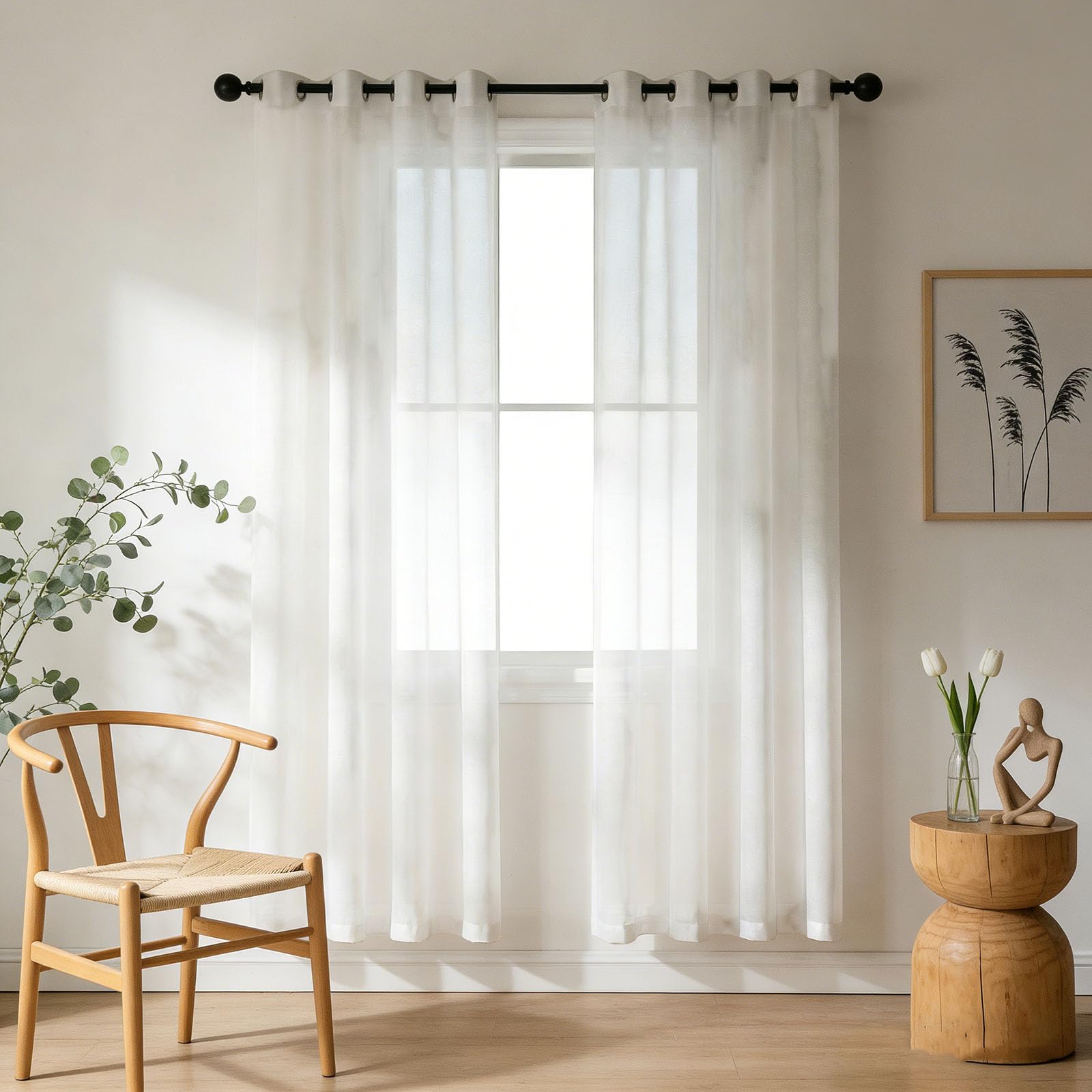 Rideau voilage 260 x 215 cm pour stopper les regards et tamiser le salon blanc