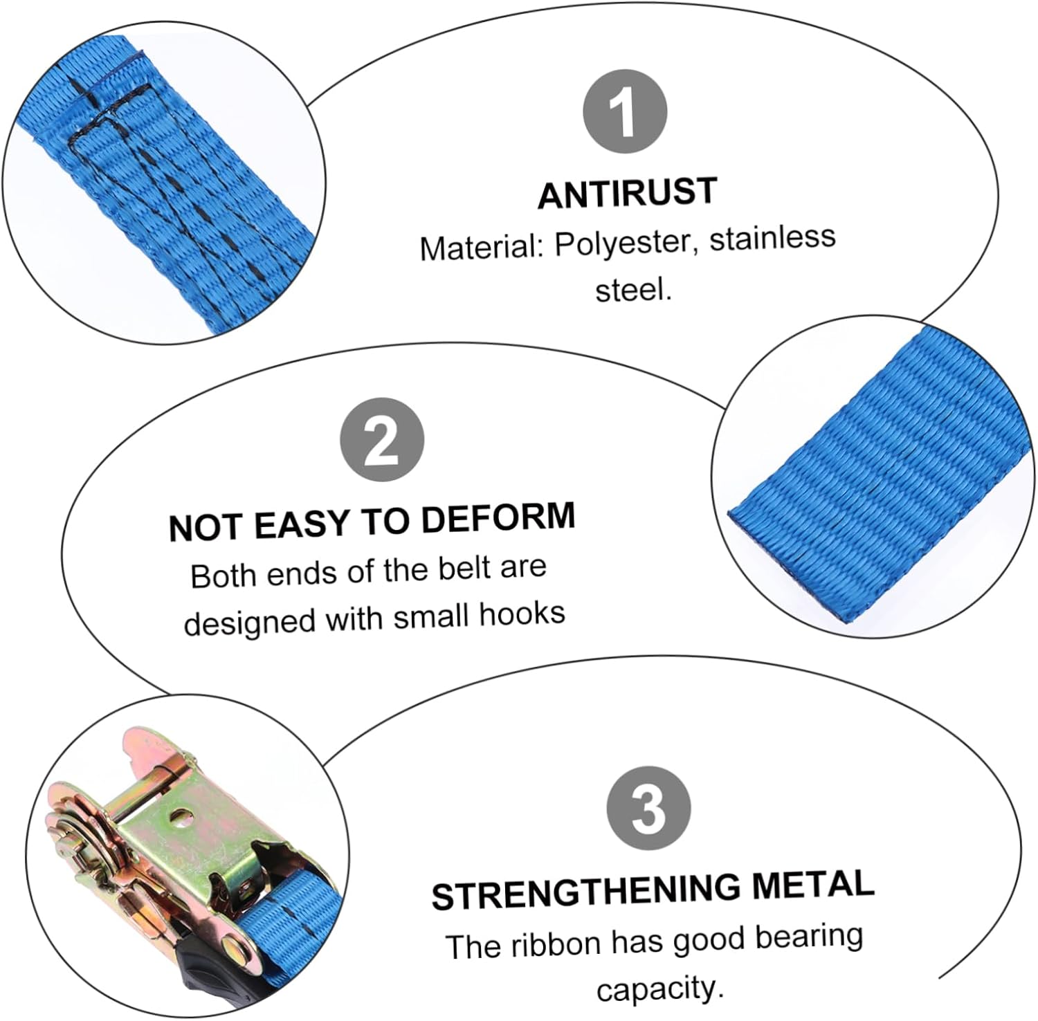 Heavy Duty Ratchet Cargo Strap Nylon Tie Down with Double Hooks for Securing Motorcycles Kayaks ATV and Cargo Binding