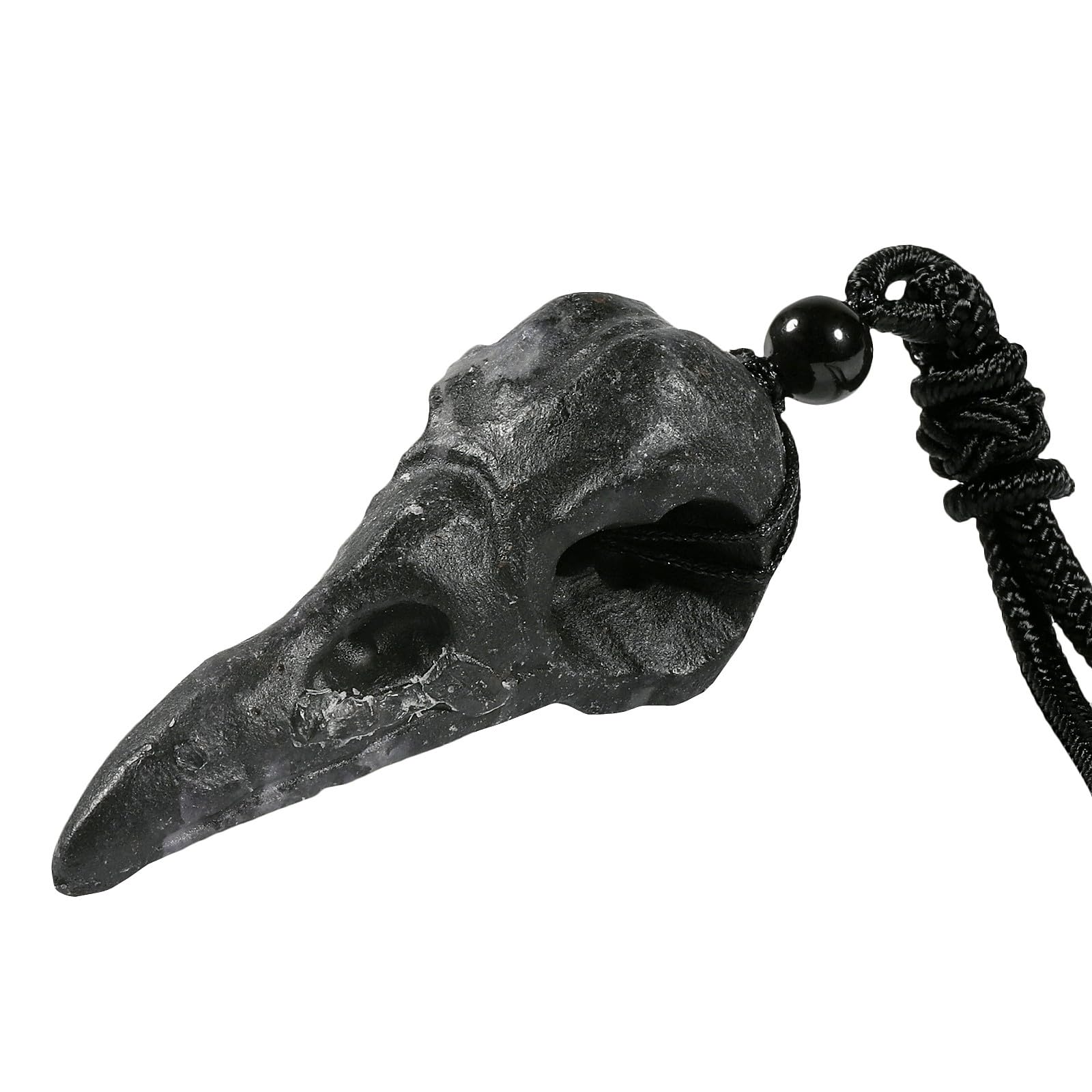KYEYGWO Pendentif Crâne de Corbeau Pour Unisexe, Collier Tête de Corbeau en Pierre Sculptée à la main avec Cordon Noir Ajustable, Agate Blanche