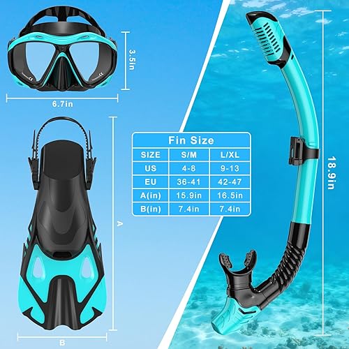 Miniatura 5 de Snorkeling Gear for Adults, Mask Fin Snorkel Set, Dry Top Snorkel Mask, Panoramic View Anti-Leak Anti-Fog 3 in 1 Snorkeling Kit Travel Diving