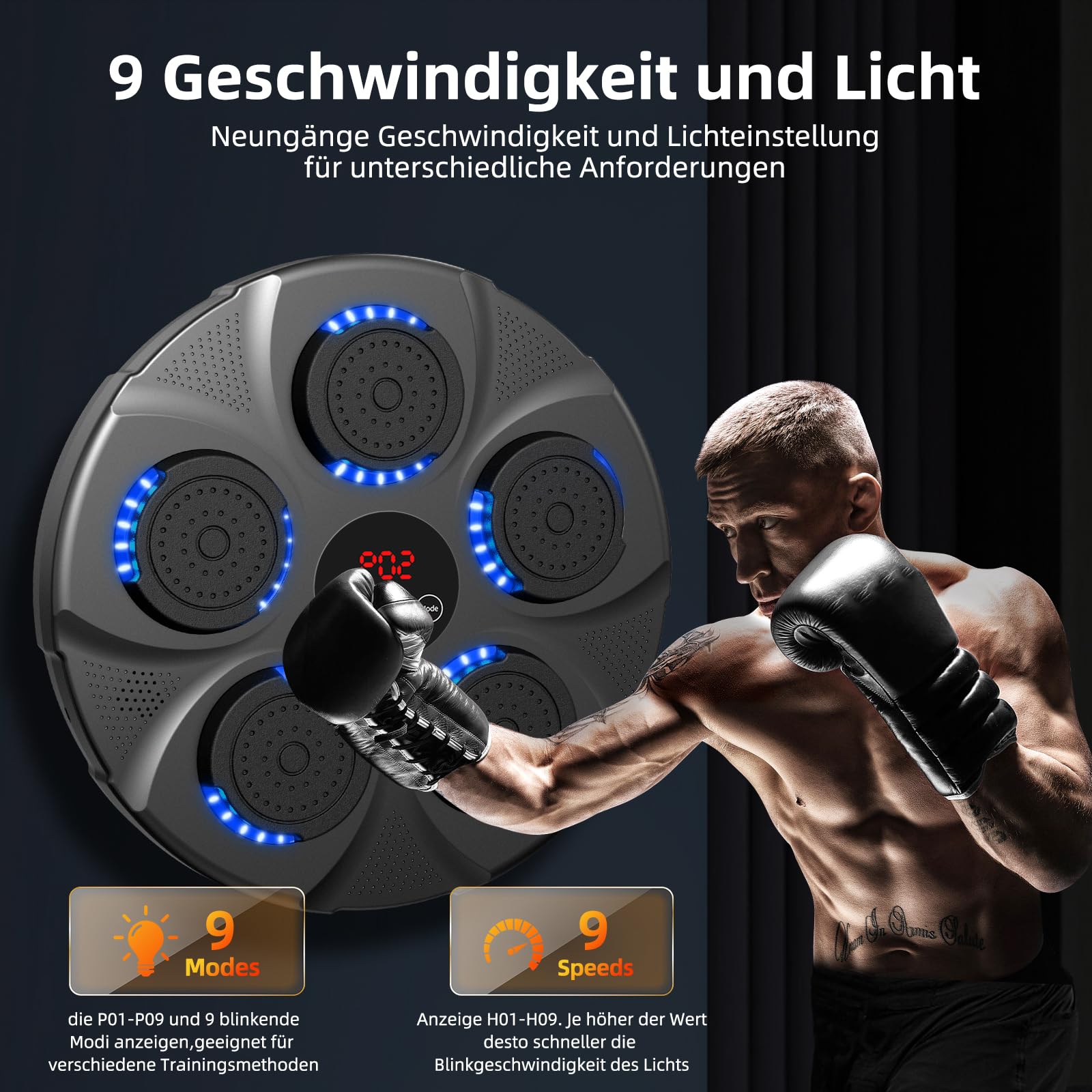 HotHands Music Boxing Machine, LED Musik Boxmaschine Unterstützt Bluetooth, 9 Geschwindigkeitsmodi und Zählmodus,Intelligente Elektronische Musik Box Trainingsgerät für Erwachsene für Haus