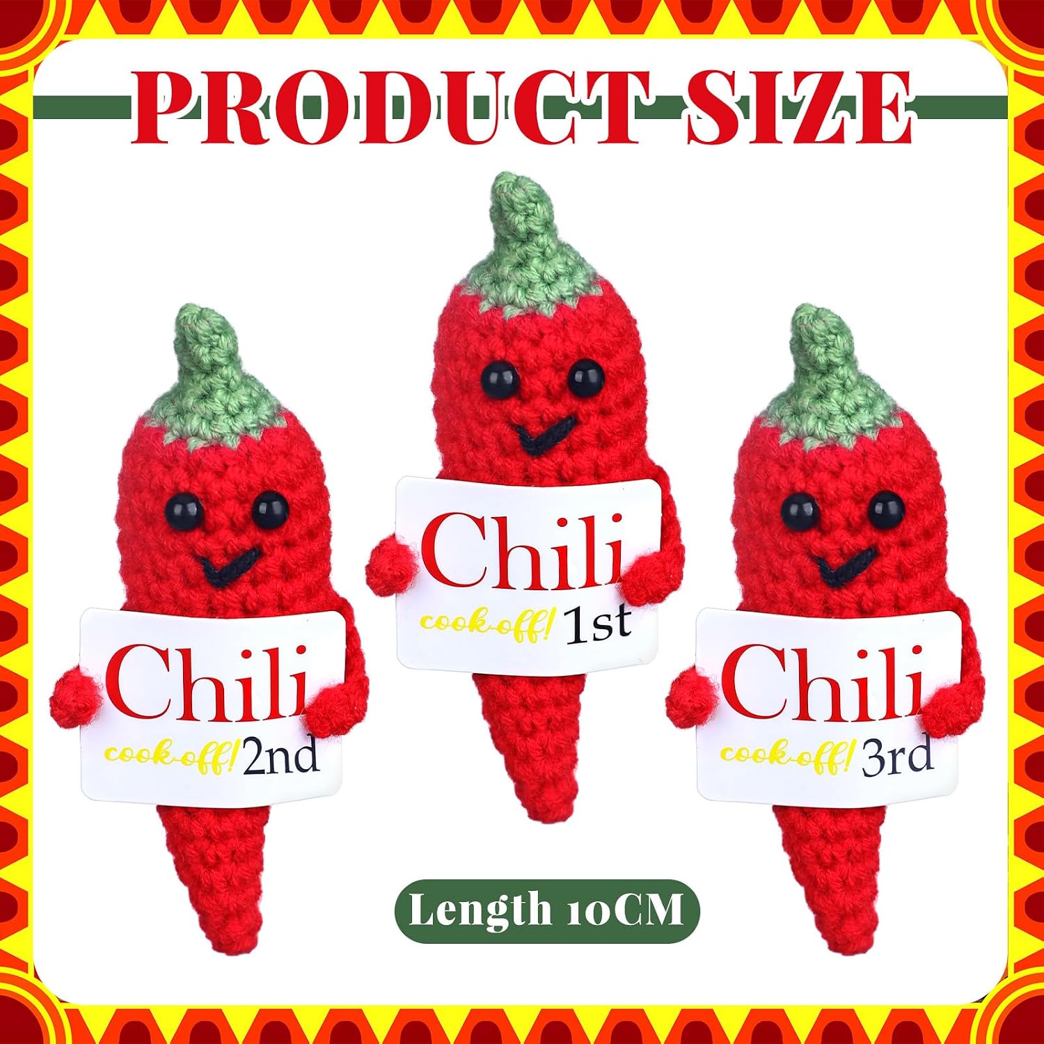 Mindsoft 3 Pcs Chili Cook Off Crochet Trophies 3.94 Inch Red Chili Salsa Contest Pepper Trophy Medals for Winner Cooking Event Competition Gifts 1st Gold, 2nd Silver, 3rd Place Bronze Festival Award