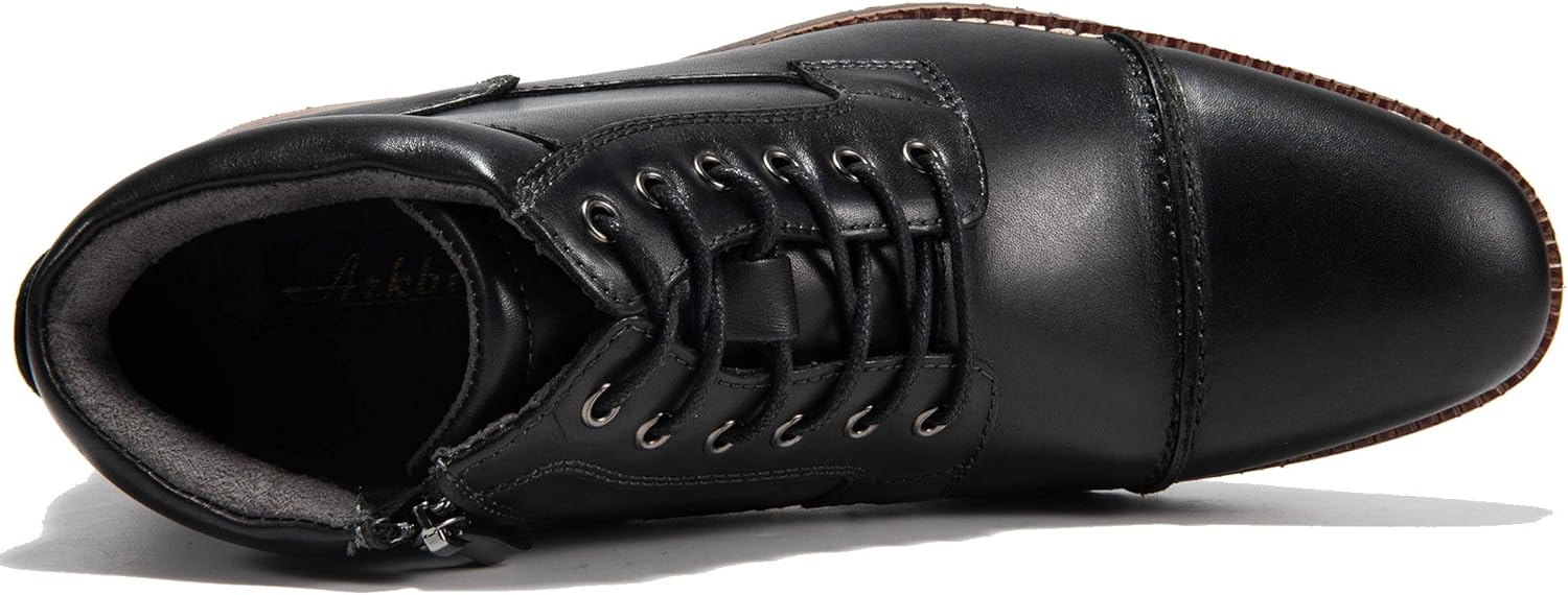 Men's Black Leather Oxford Dress Ankle Boot Fashion Casual Mid Top Chukka Boots for Men Cap Toe Rubber Sole Lace Up Side Zip Business Work Shoe Size 10.5 - Image 4