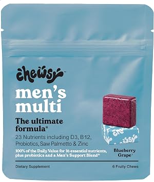 Chewsy - Mens Multivitamin Chews - Immune and Energy Support, Vitamin A, B12, C, D3, E, Probiotics, Saw Palmetto, Zinc - 6-Day Supply