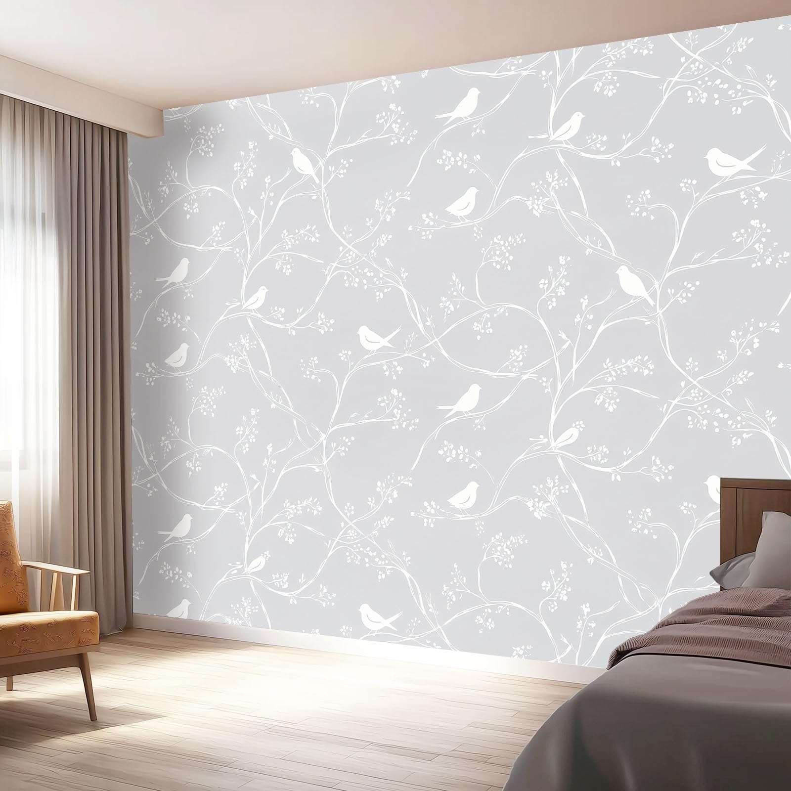 Panoramiczna tapeta minimalistyczna linie roślina gałęzie kwiat ptak polar ściana nowoczesna dekoracja ścienna salon sypialnia sypialnia biuro jadalnia, 250 x 175 cm