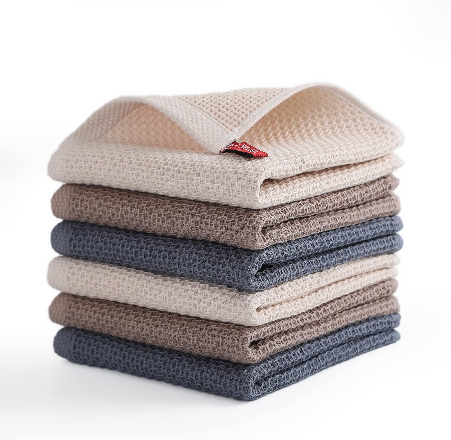 Dish Cloth for Kitchen 6 Packs Cotton Cleaning Rags in Waffle Wave, Ultra Soft Super Absorbent Dishcloth for Washing Dishes, 13” x 13” Quick Drying Reusable Dish Towels for Home Kitchen (Mixed Color)