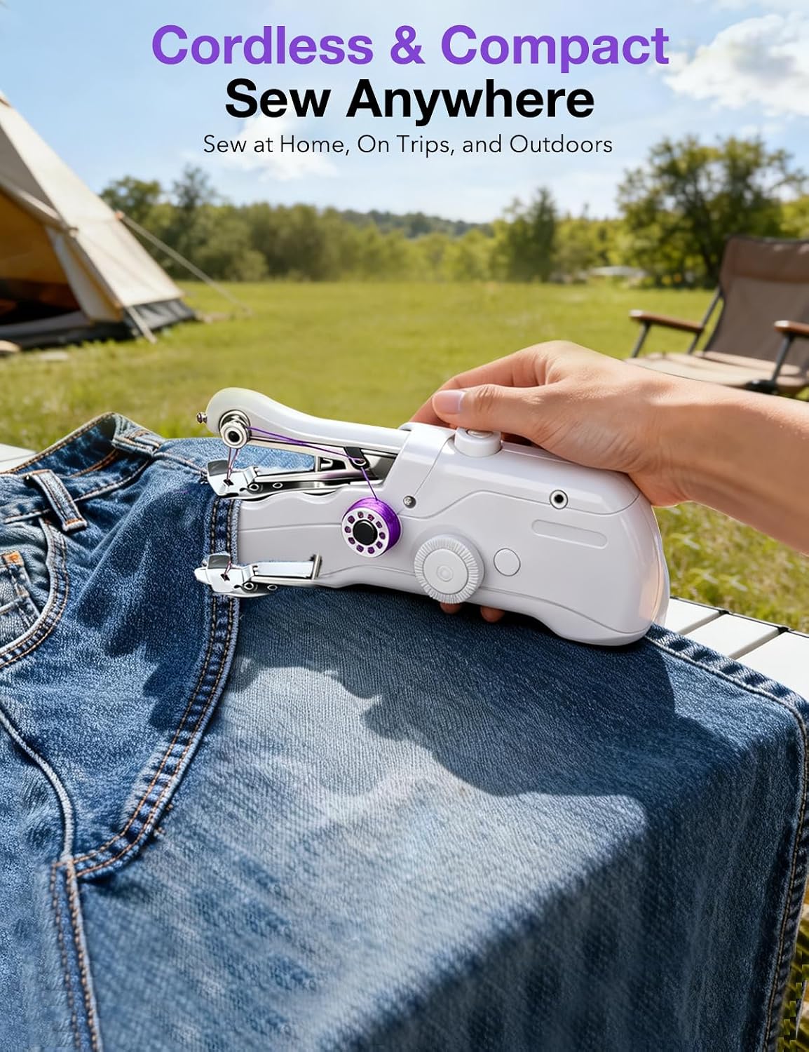 Handheld Sewing Machine, with Black Storage Box & 180 Sewing Kit, Mini Portable SewingMachine for Adults & Beginners, Great for Clothes Fabrics Curtains Home Daily Repair & Travel DIY (White) (White)