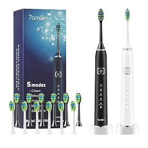 7AM2M Sonic Electric Toothbrush with 6 Brush Heads for Adults and Kids One Charge for 90 Days Wireless