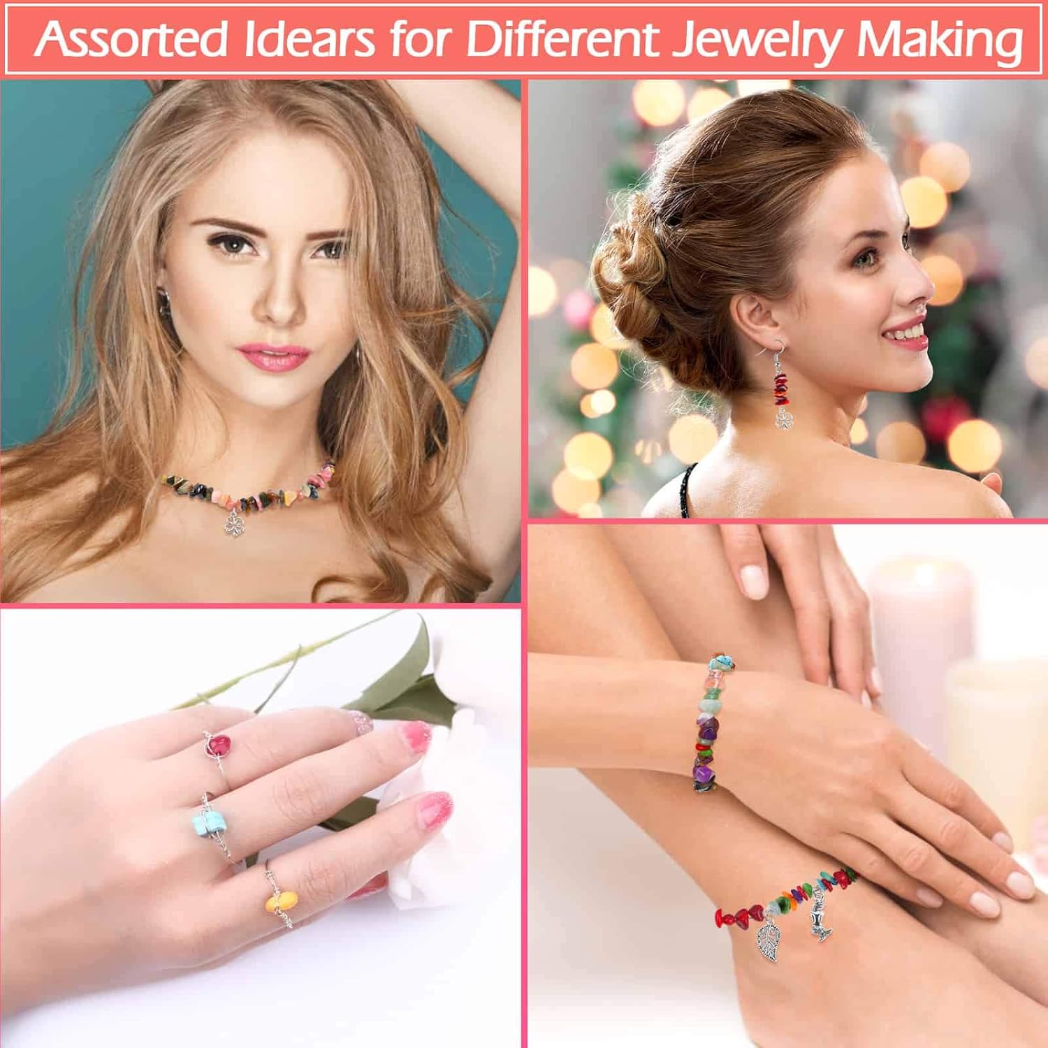 Acejoz 800 Pcs Crystal Beads for Jewelry Ring Making, Jewelry Stone Chip Beads, Small Crystals Gemstones Beads with Plastic Box for Jewelry Ring, Earring and Bracelets Making