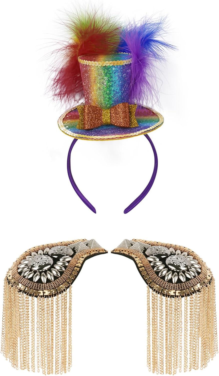 Halloween Ringmaster Cosplay Accessories Mini Top Hat Headband With Epaulettes Set Tassel Type C One Size