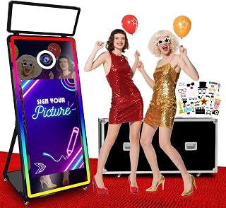 65'' Magic Mirror Photo Booth,43'' Touch Screen PhotoBooth with Flight Case and Led Lighting for Wedding Party Event(Black,65inch Photo Booth)