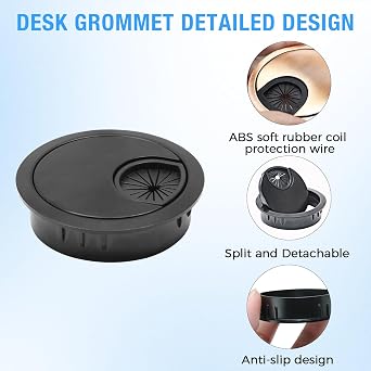 Desk Grommet 2-1/16 (53 mm), 2 Pcs Flat Black Desk Cord Hole Cover