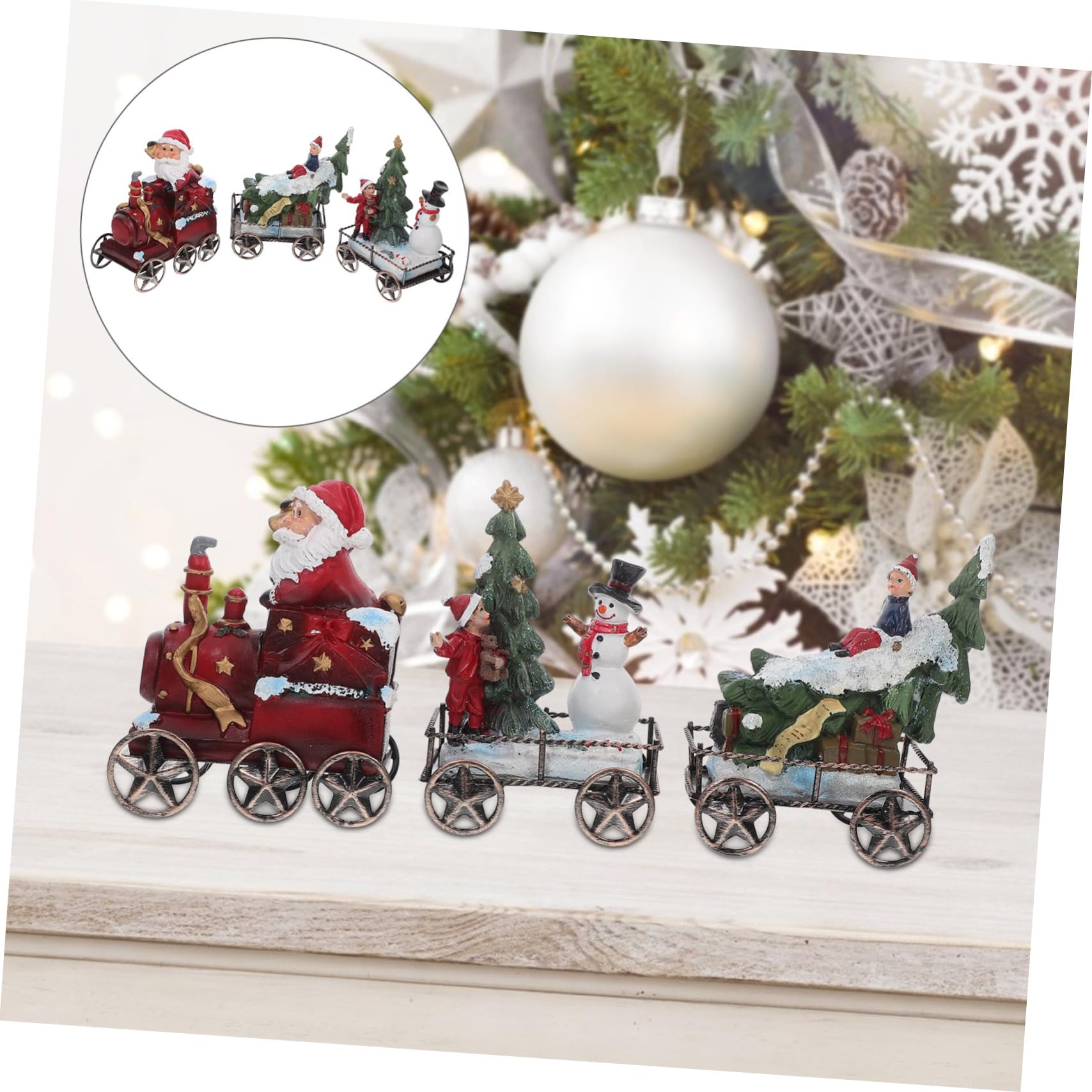 3 Piezas Decoraciones Navideñas Tren De Escritorio De Resina Juego De Decoración De Mesa Adorno De Tren Decoración Festiva De Escritorio para Fiestas Navideñas