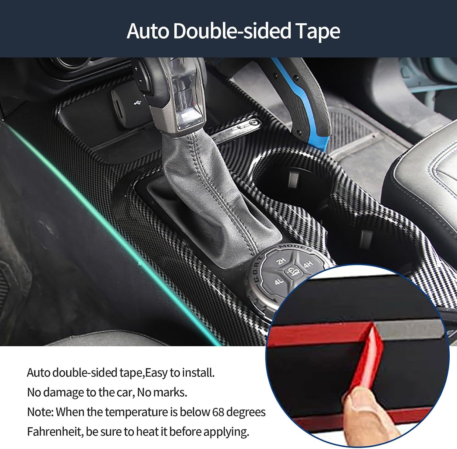 Gear Shift Panel Cover Compatible with Ford Bronco 2021-2024 Gear Shift Knob Console Panel Trim Cup Holder Frame Cover Interior Car Accessories ABS 1PC(Carbon Fiber Style)