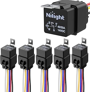 Nilight 50044R 5 Pack Waterproof 40/30 AMP Heavy Duty 12 AWG Tinned Copper Wires 5-PIN SPDT Bosch Style 12V Automotive Relay and Harness Set,2 Year Warranty