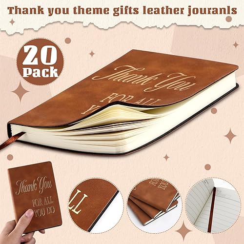 Miniatura 10 de Ctosree 20 cuadernos de cuero A6 con texto en inglés "Thank You", regalos de agradecimiento para empleados, compañeros de trabajo, cuadernos